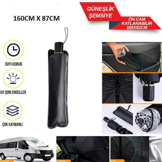 GÜNEŞLİK ÖN CAM İÇİ KATLANIR ŞEMSİYE KUTULU CARUP BÜYÜK BOY KOD:4953607