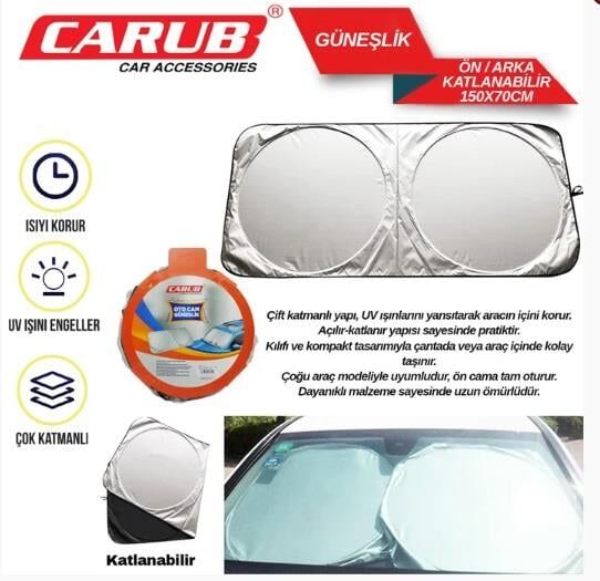 GÜNEŞLİK ÖN ARKA KATLANIR YUVARLAK 150CMX70CM KOD:4953721