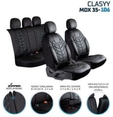 CLASYY KOMPLE DERİ OTO KOLTUK KILIFI SİYAH. NAKIŞ SİYAH KOD:MDX35-107