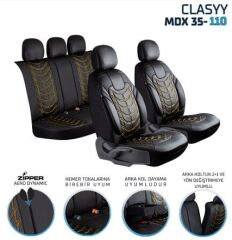 CLASYY DERİ OTO KOLTUK KILIFI SİYAH. NAKIŞ SARI KOD:MDX35-110