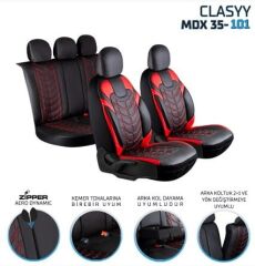 CLASYY DERİ OTO KOLTUK KILIFI SİYAHLI KIRMIZI. KIRMIZI NAKIŞ KOD:MDX35-101