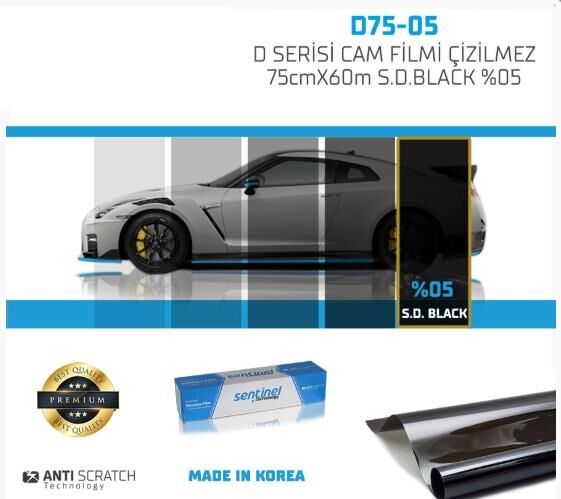 CAM FİLMİ ÇİZİLMEZ 75CMX60M S.D.BLACK %5 SENTİNEL KOD:D75-05