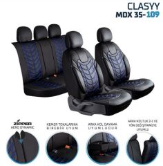 CLASYY DERİ OTO KOLTUK KILIFI SİYAH. NAKIŞ MAVİ KOD:MDX35-109