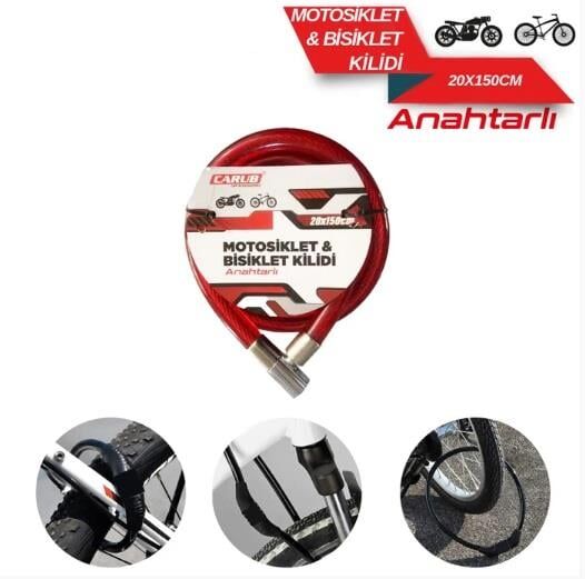 BİSİKLET KİLİDİ ANAHTARLI 20X150 KIRMIZI KOD:1740111