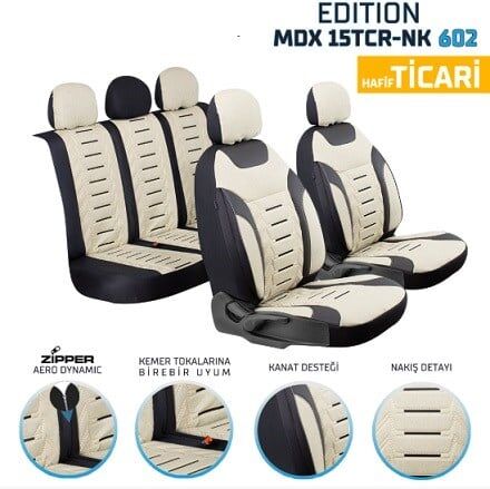 HAFİF TİCARİ ARAÇ EDİTİON NAKIŞ KETEN OTO KILIFI- BEJ KOD:MDX15TCR-602