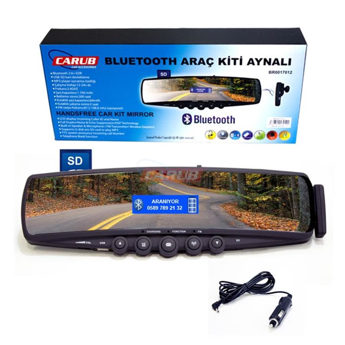 BLUETOOTH ARAÇ KİTİ AYNALI 12V 28,5CMX7CM KOD:0017012