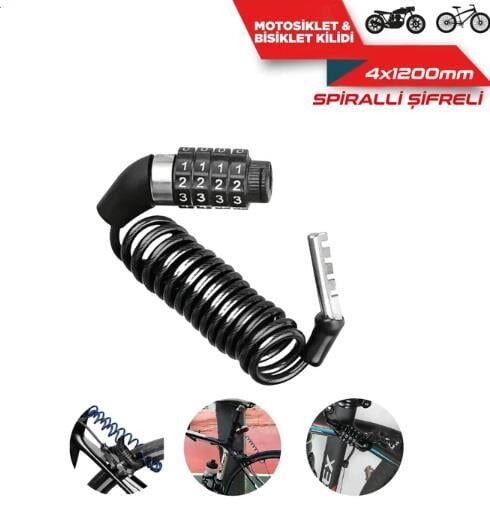 BİSİKLET KİLİDİ ŞİFRELİ SPRALLİ  KOD:1740108