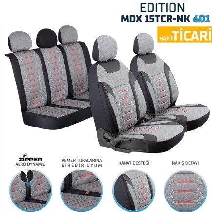 HAFİF TİCARİ ARAÇ EDİTİON NAKIŞ KETEN OTO KILIFI- FÜME KOD:MDX15TCR-601