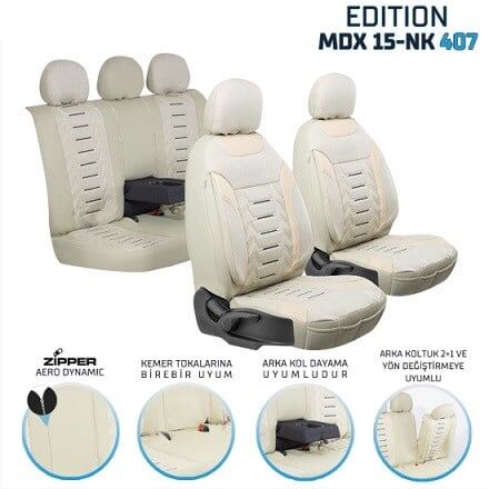 EDİTİON NAKIŞ KETEN OTO KILIFI FERMUARLI BEJ KOD:MDX15-NK-407