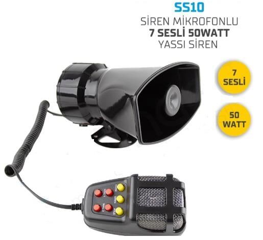 SİREN MİKROFONLU 7 SESLİ 12V 50W YASSI KOD:SS10