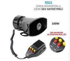 SİREN MİKROFONLU 12V 100W SES KAYDETMELİ KOD:SS11