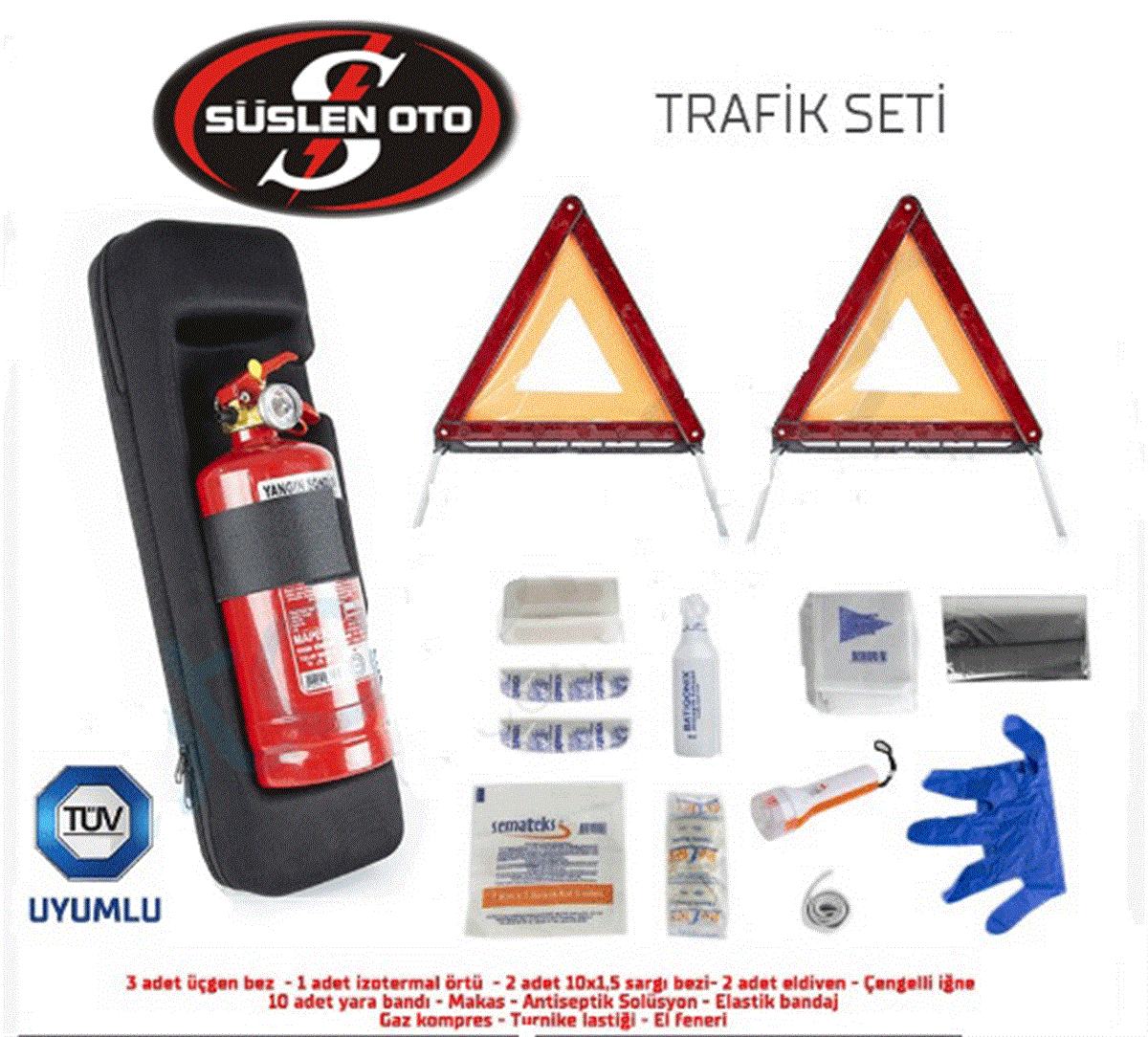 TRAFİK SETİ VE 1KG YANGIN SÖNDÜRÜCÜ BELGELİ EVA LÜX (TRAFİK YÖNETMELİĞİNE UYGUNDUR) KOD:TS4