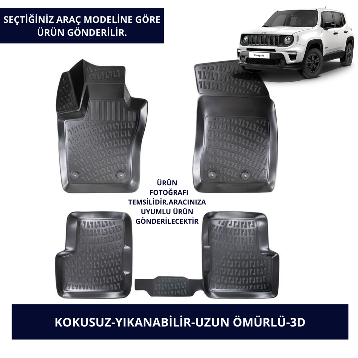 JEEP ARAÇLAR-SİYAH 3D KAUÇUK PASPAS