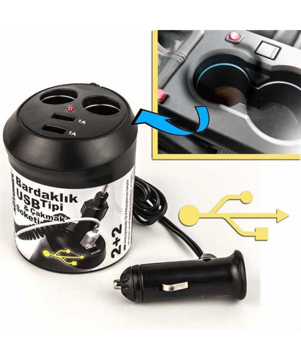 ÇAKMAK ÇOĞALTICI VE USB GİRİŞİ BARDAKLIK TİPİ 1000MA DC5V KOD:CS-EC008