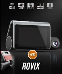 ROVIX 3 KAMERALI 4K UHD DOKUNMATİK EKRANLI Wi-Fi & GPS ARAÇ KAMERASI - ADAS BSD DESTEKLİ 256 GB MİCRO SD DESTEĞİ KOD: ROVIX