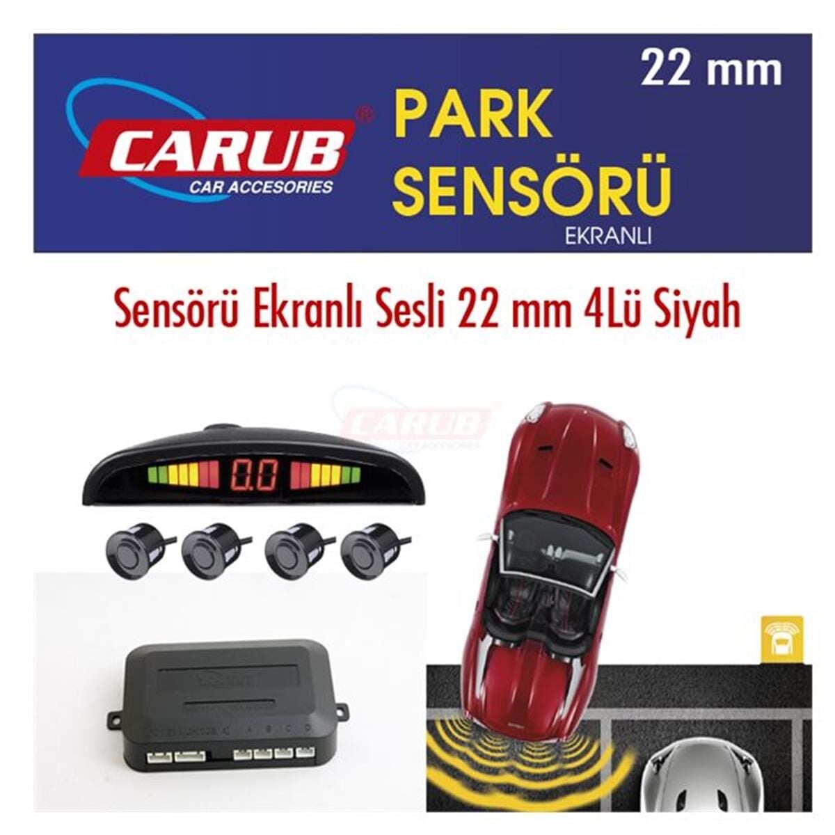 PARK SENSÖRÜ EKRANLI SESLİ 22MM 4LÜ SİYAH CARUB KOD:0015915
