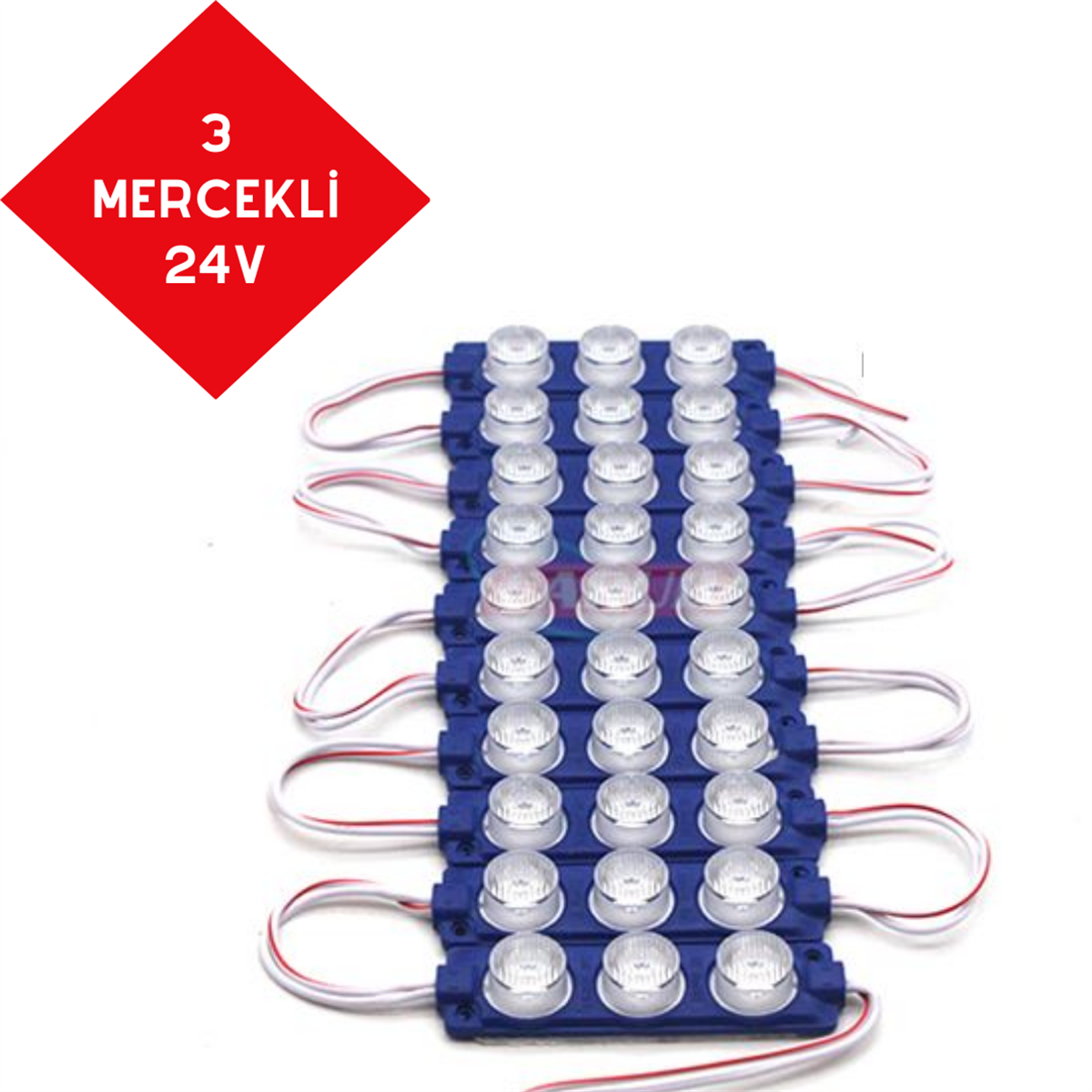 PARMAK LED 24V LAMBA 3 MERCEKLİ CAMLI MAVİ KOD:0409932