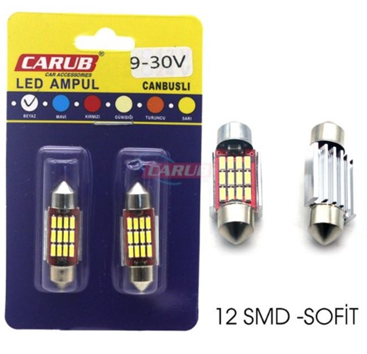 SOFİT AMPUL CANBUS 9-30V 12 LED SDM 36MM CANBUS BEYAZ TAKIM KOD:0402226