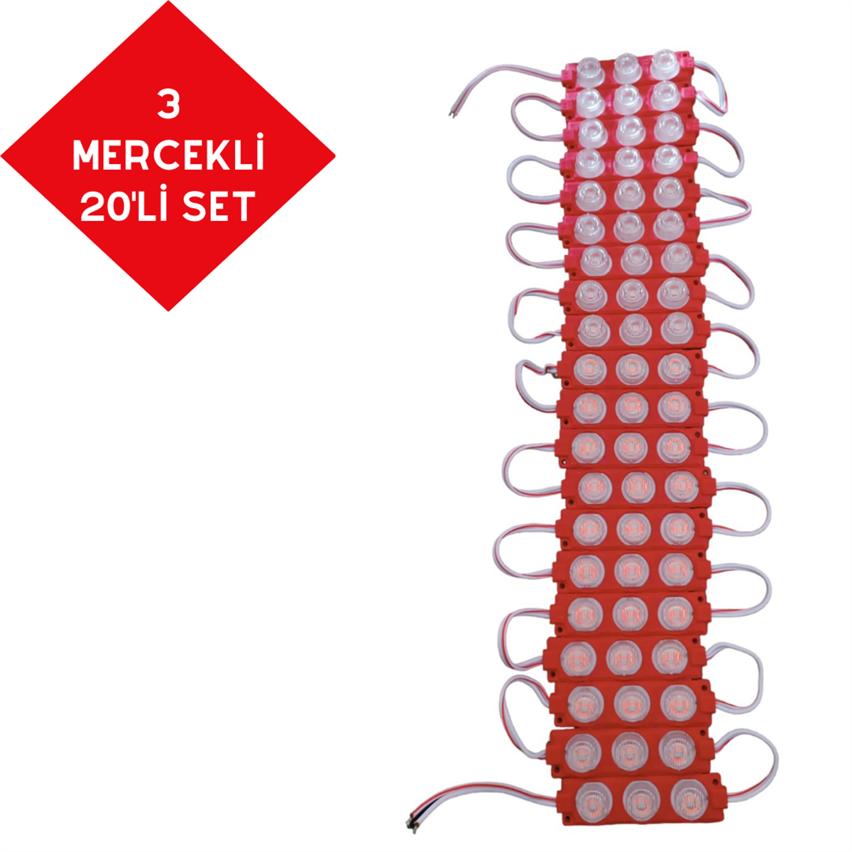 PARMAK LED 12V LAMBA 3 MERCEKLİ CAMLI KIRMIZI KOD:0409930