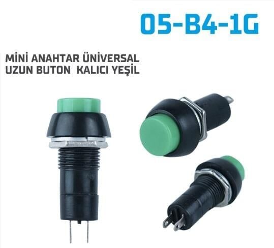 MİNİ ANAHTAR ÜNİVERSAL UZUN BUTON YAYLI. KALICI YEŞİL 10LU  05-B4-1G