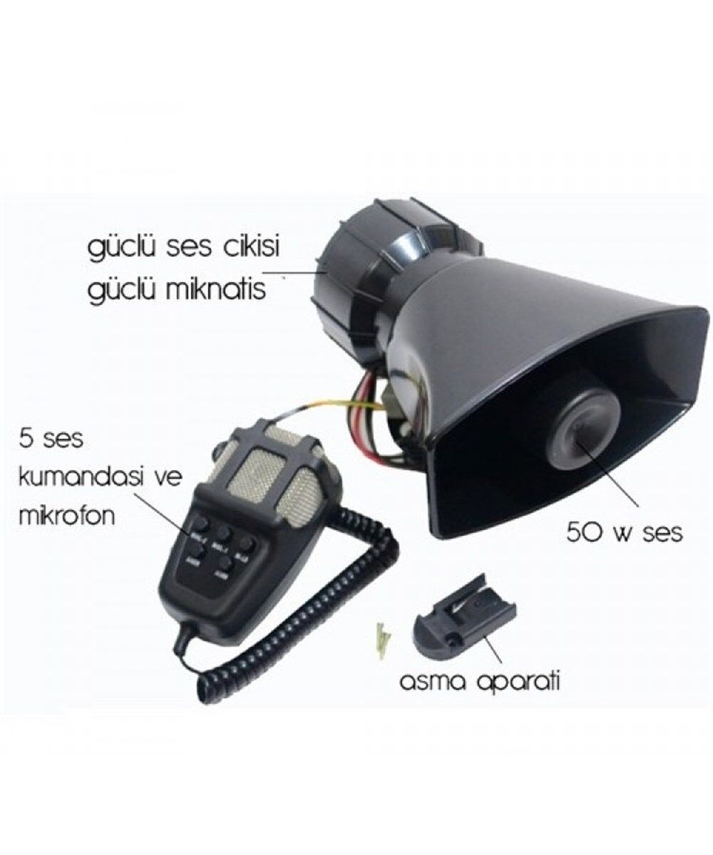 SİREN 5 SESLİ MİKROFONLU 12V 100W KOD:CSEK053