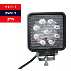 ÇALIŞMA LAMBASI 9 LEDLİ KARE 12-80V 27W KOD:TASL1003