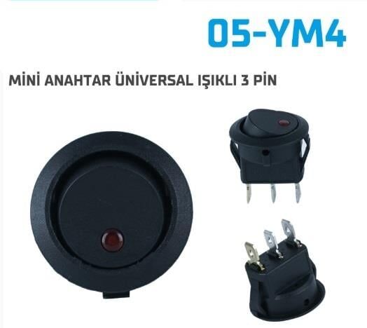 MİNİ ANAHTAR YUVARLAK IŞIKLI 3 PİN  10 LU 05-YM4