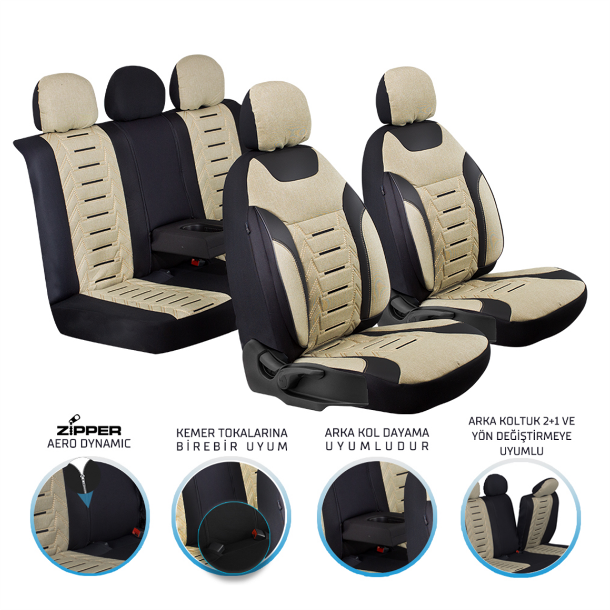 KOLTUK KILIFI EDİTİON NAKIŞ KETEN FERMUARLI BEJ KOD:MDX15-NK402