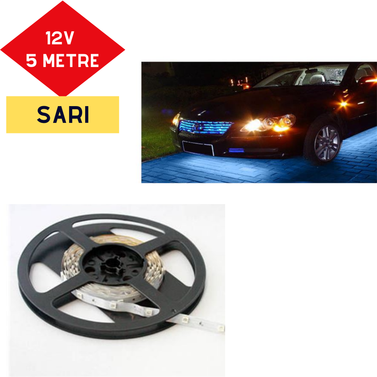 LED ŞERİT 12V 5 MT 300 LED SARI NORMAL KOD:4327481