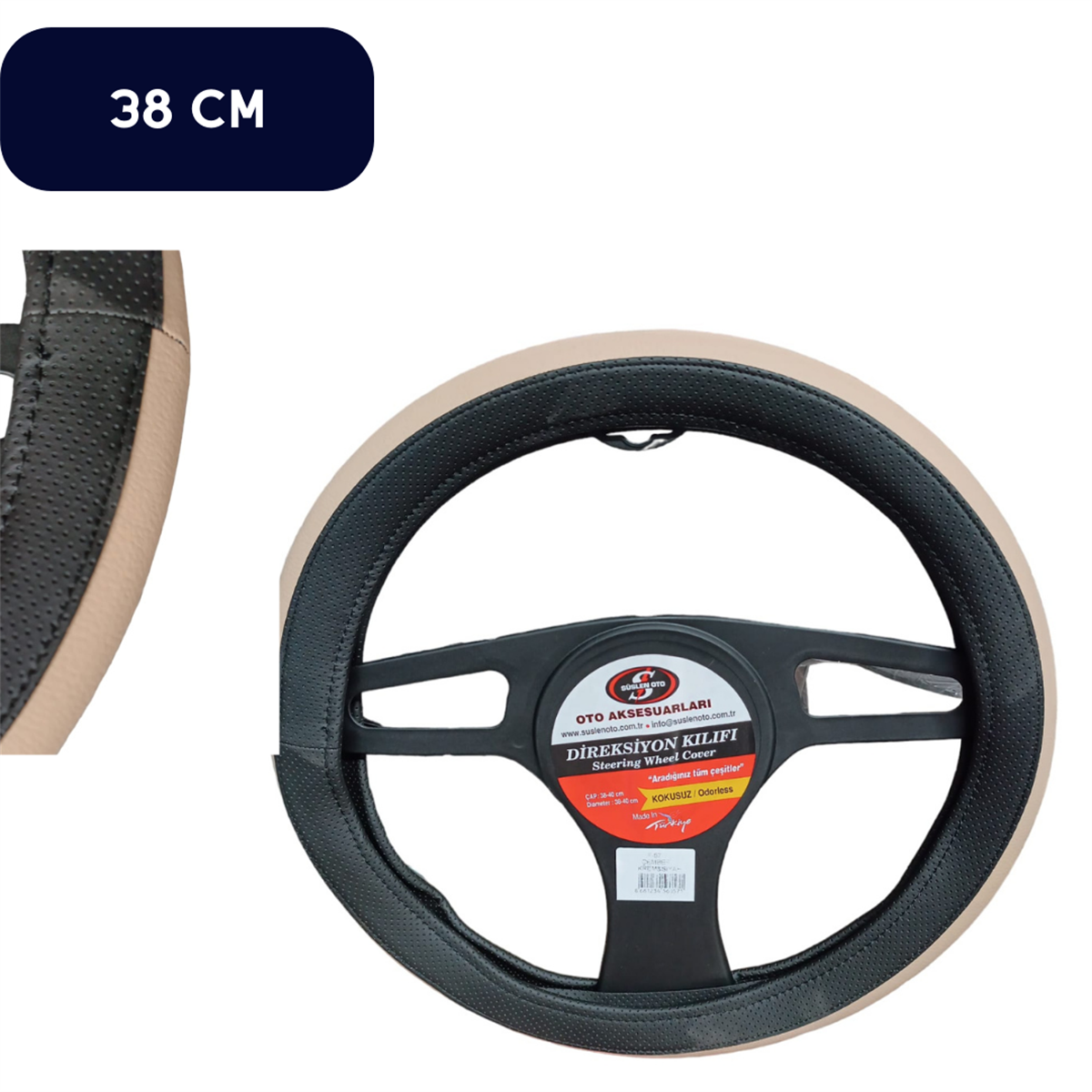 DİREKSİYON KILIFI SİYAH BEJ 38-40 CM TAKSİ TİP KOD:007-11