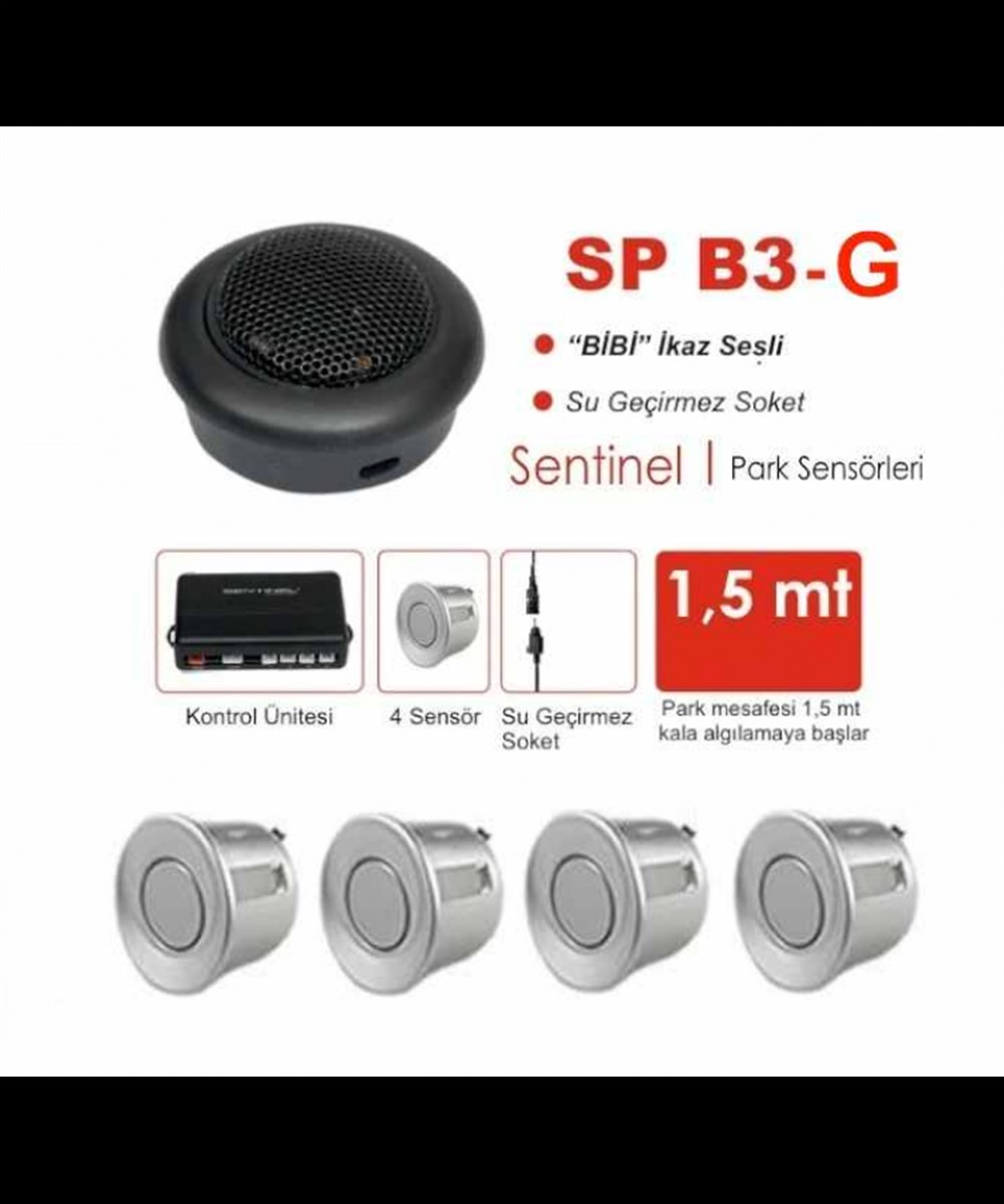 PARK SENSÖRÜ BUZZERLİ GRİ BİP SES İKAZLI 4 GÖZLÜ KOD:SPB3G