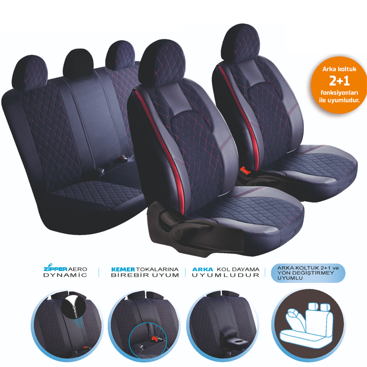 KOLTUK KILIFI CHESTER FERMUARLI SİYAH NAKIŞ KIRMIZI KOD:MDX25-102