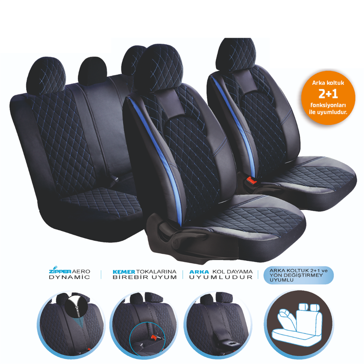 KOLTUK KILIFI CHESTER FERMUARLI SİYAH NAKIŞ MAVİ KOD:MDX25-103