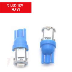 T10 AMPUL PARK LEDİ 12V 5 LEDLİ PLASTİK DUYLU MAVİ TAKIM KOD:0400234