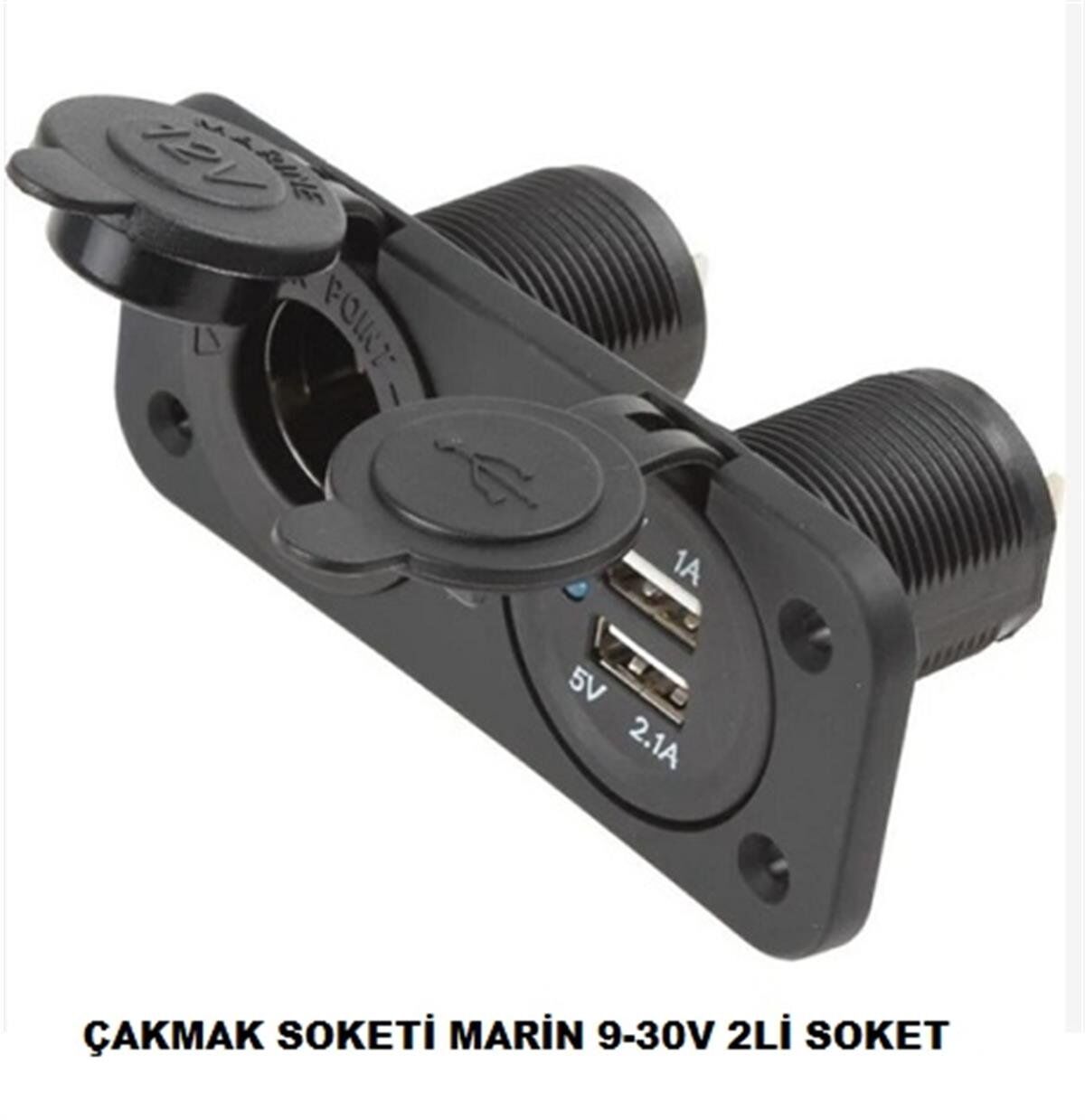 ÇAKMAK SOKETİ MARİN 9-30V 2Lİ SOKET 2Lİ USB KOD:1700813