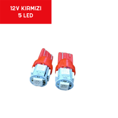 T10 AMPUL 12V 5 LED PLASTİK DUYLU KIRMIZI TAKIM KOD:0400237