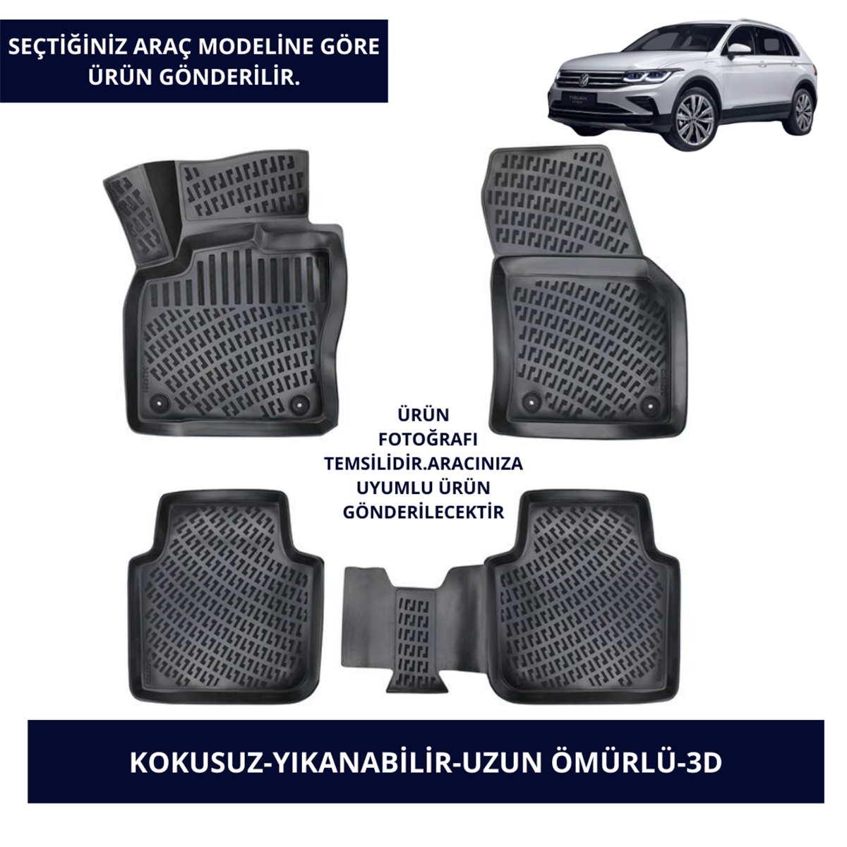 VOLKSWAGEN ARAÇLAR-SİYAH 3D KAUÇUK PASPAS