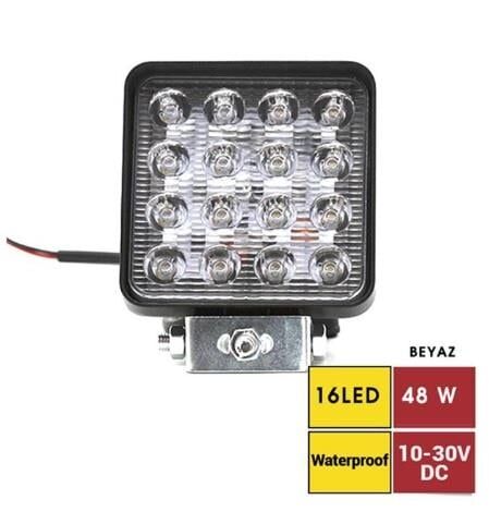 ÇALIŞMA LAMBASI 10-30V 48W 16 LED KARE (İNCE) KUTU KOD:3010577