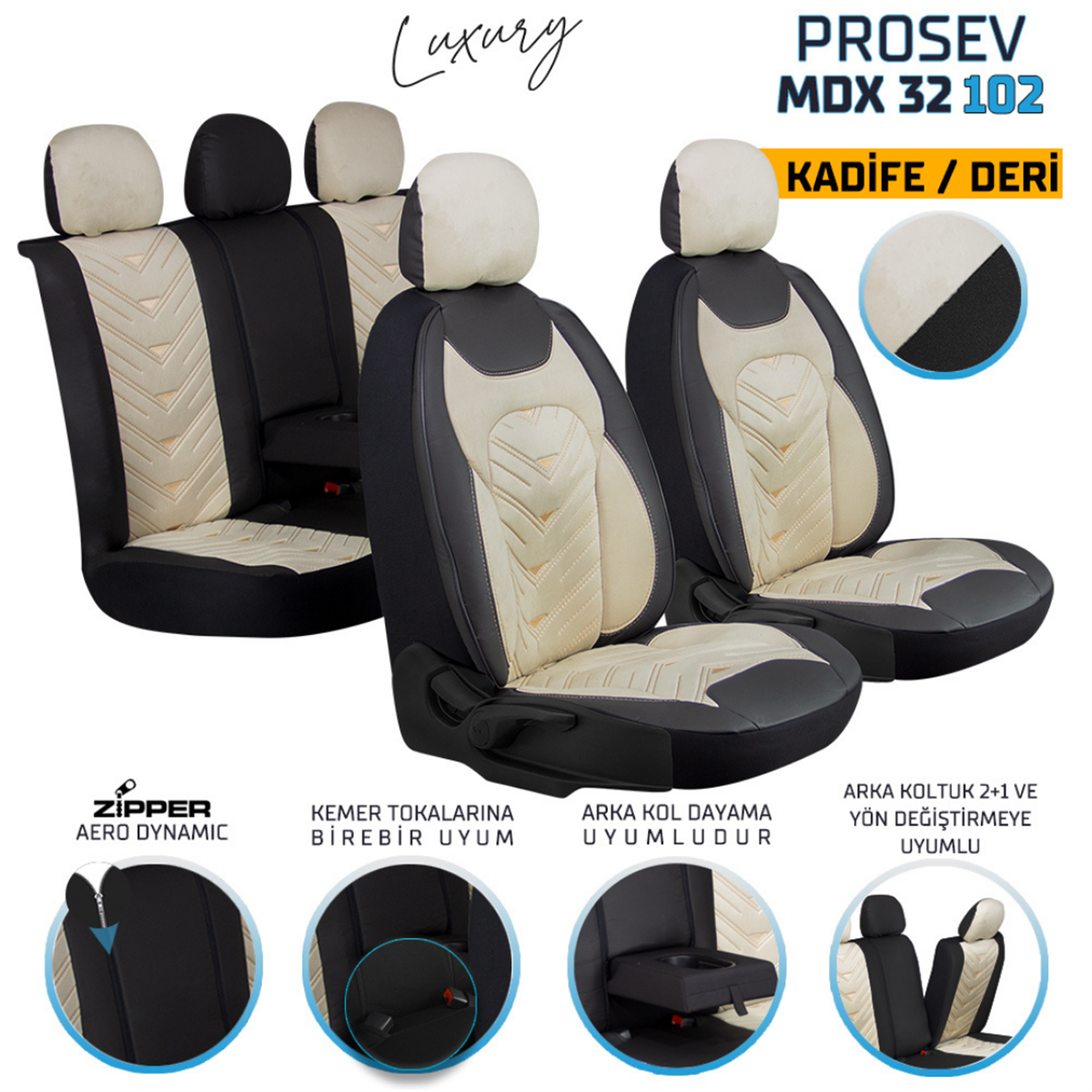 KOLTUK KILIFI STANDART BEJ SİYAH KOD:MDX32-102