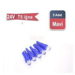 T5 AMPUL MAVİ İĞNE GÖSTERGE LEDİ 24V 5'Lİ KOD:0405222