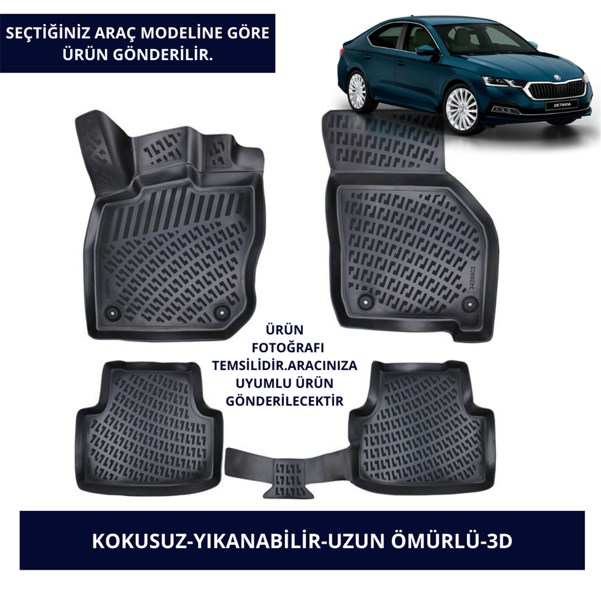 SKODA ARAÇLAR- SİYAH 3D KAUÇUK PASPAS