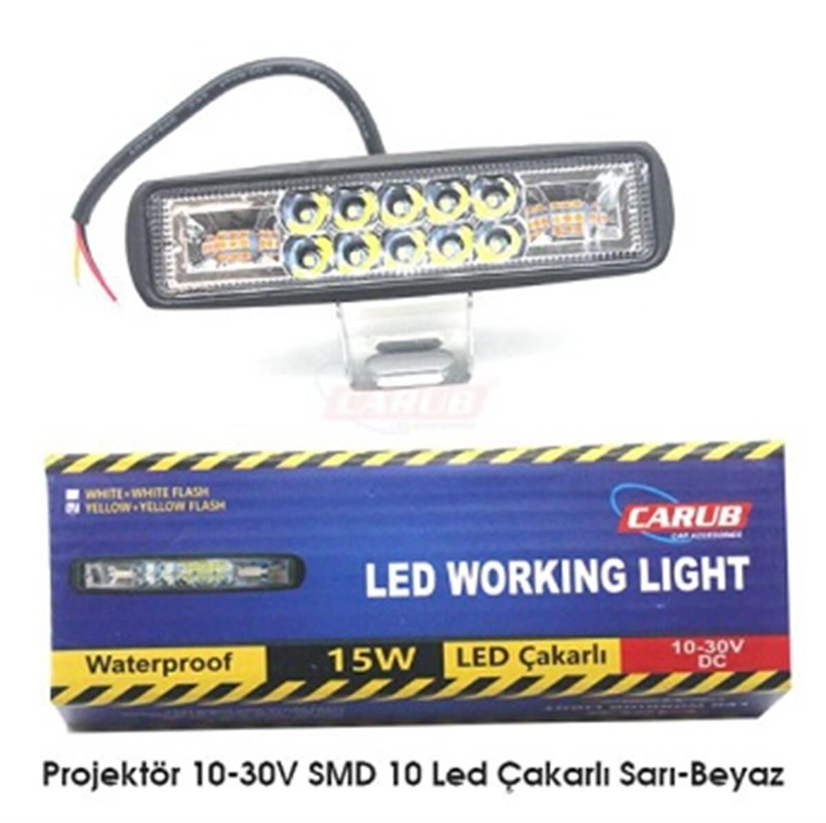 CARUB PROJEKTÖR 10-30V 10 LED ÇAKARLI SARI-BEYAZ KOD:3056353