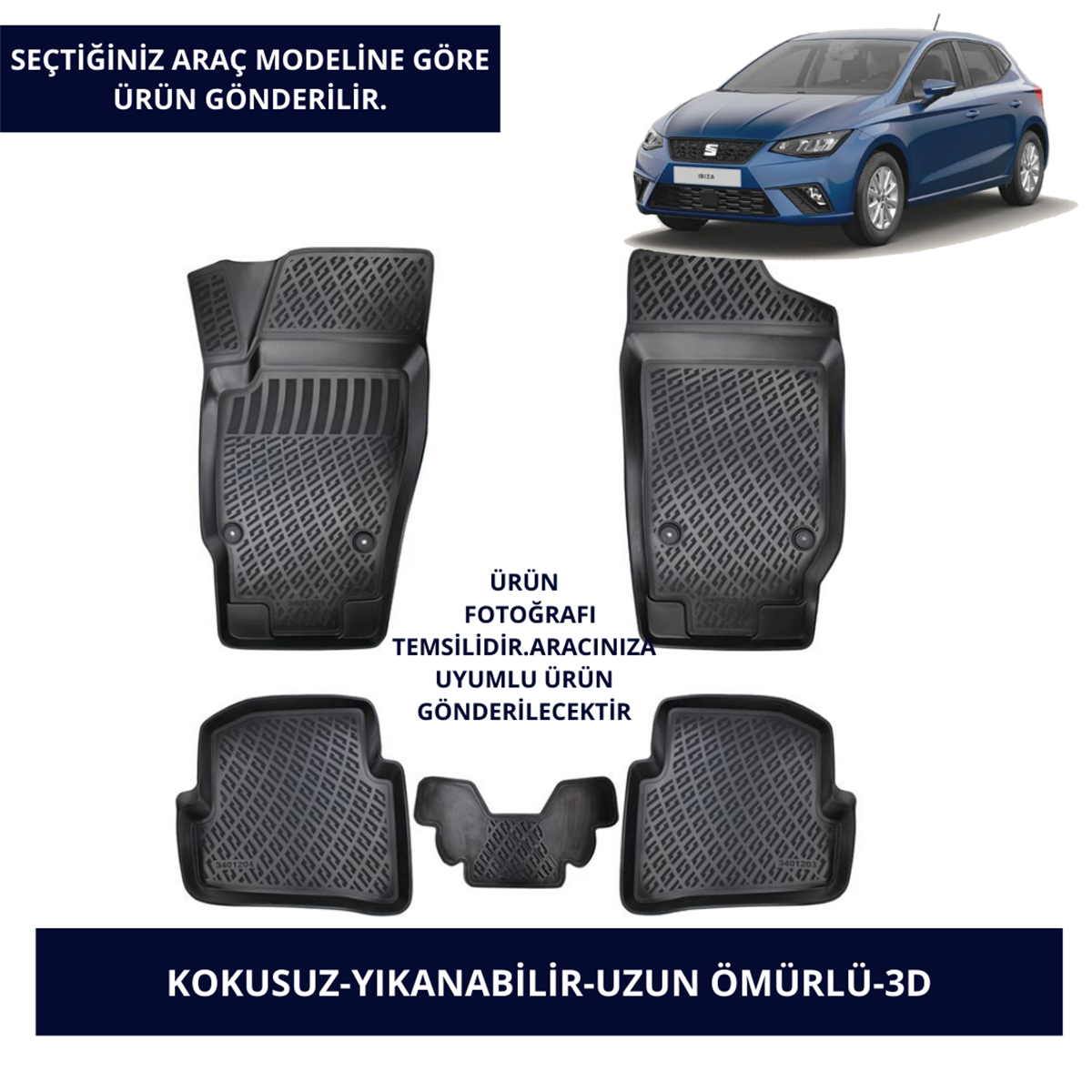 SEAT ARAÇLAR- SİYAH 3D KAUÇUK PASPAS