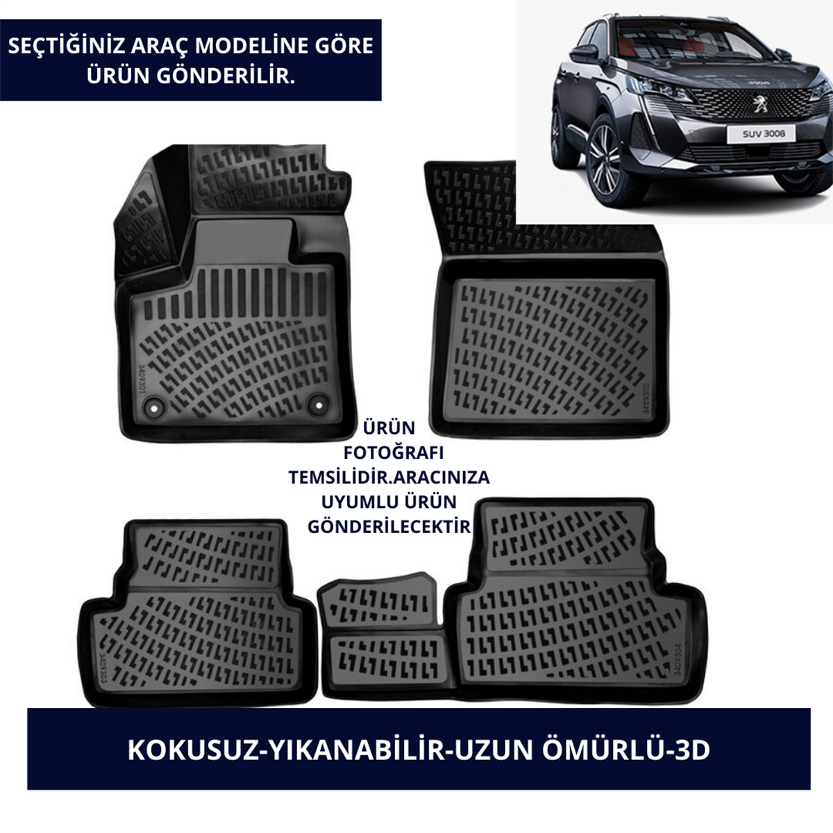 PEUGEOT ARAÇLAR- SİYAH 3D KAUÇUK PASPAS