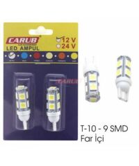 T10 AMPUL 12V 9LED SMD FARİÇİ BEYAZ KOD:0400231