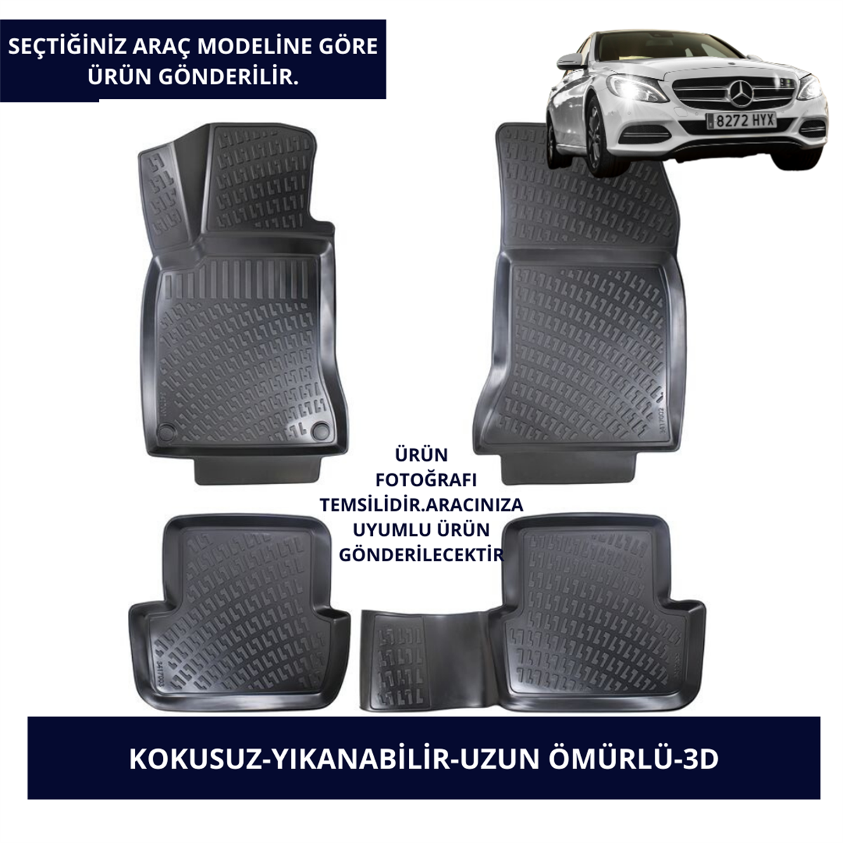 MERCEDES ARAÇLAR- SİYAH 3D KAUÇUK PASPAS