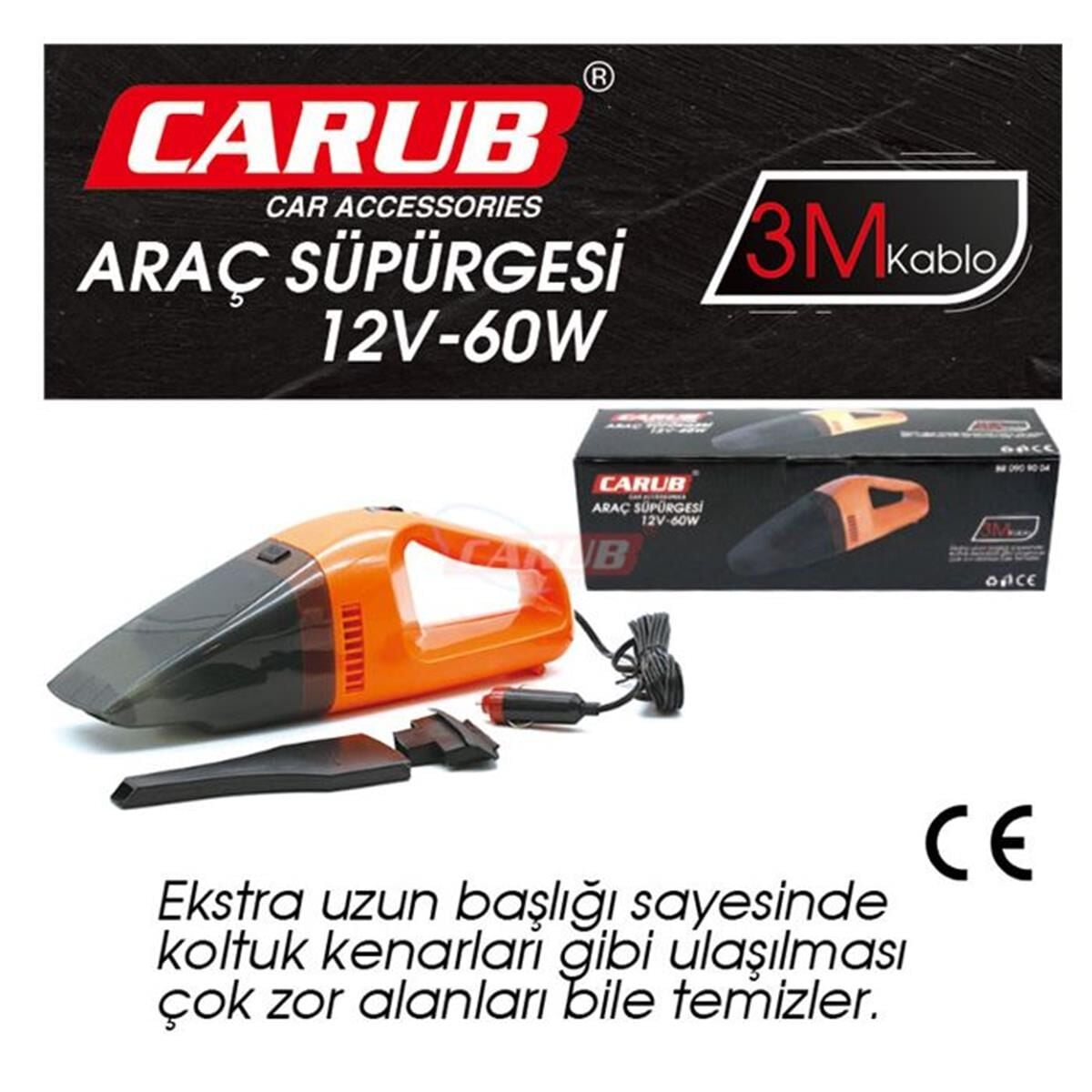 ARAÇ SÜPÜRGESİ 12V 60W 3M KABLO ÇAKMAKLIK UYUMLU KOD:0909004