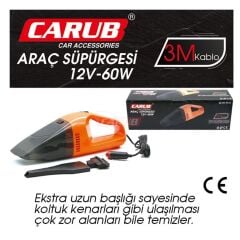 ARAÇ SÜPÜRGESİ 12V 60W 3M KABLO ÇAKMAKLIK UYUMLU KOD:0909004