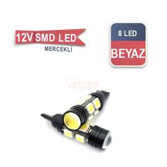 T10 AMPUL 12V 8 LED FAR İÇİ BEYAZ MERCEKLİ TAKIM KOD:0400215