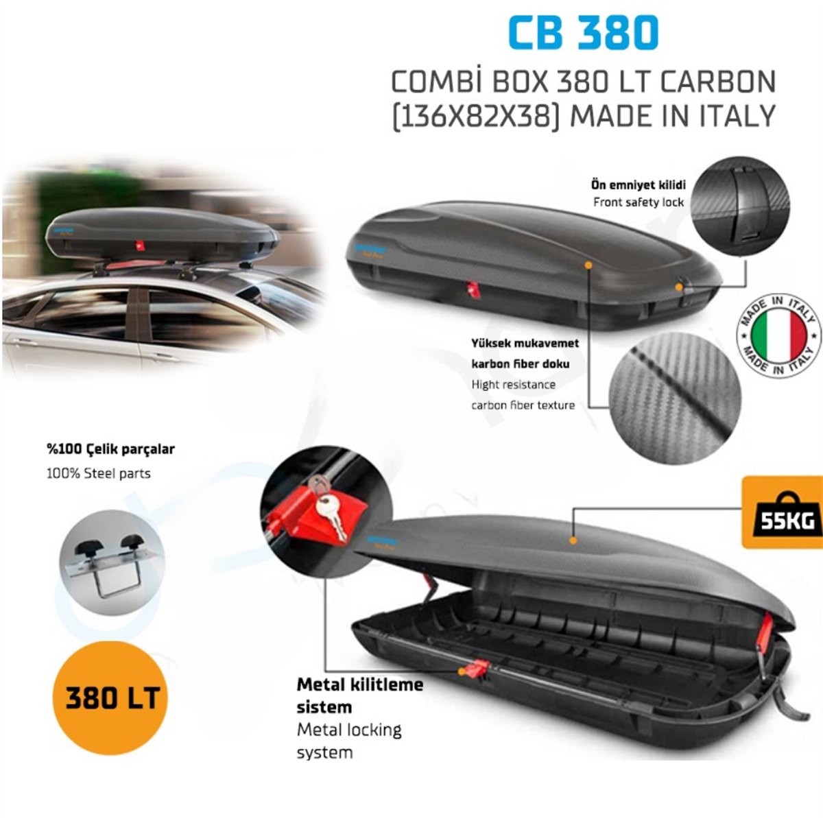 TABUT BAGAJ COMBİ BOX 380 LT KARBON 136X82X38 KOD:CB380